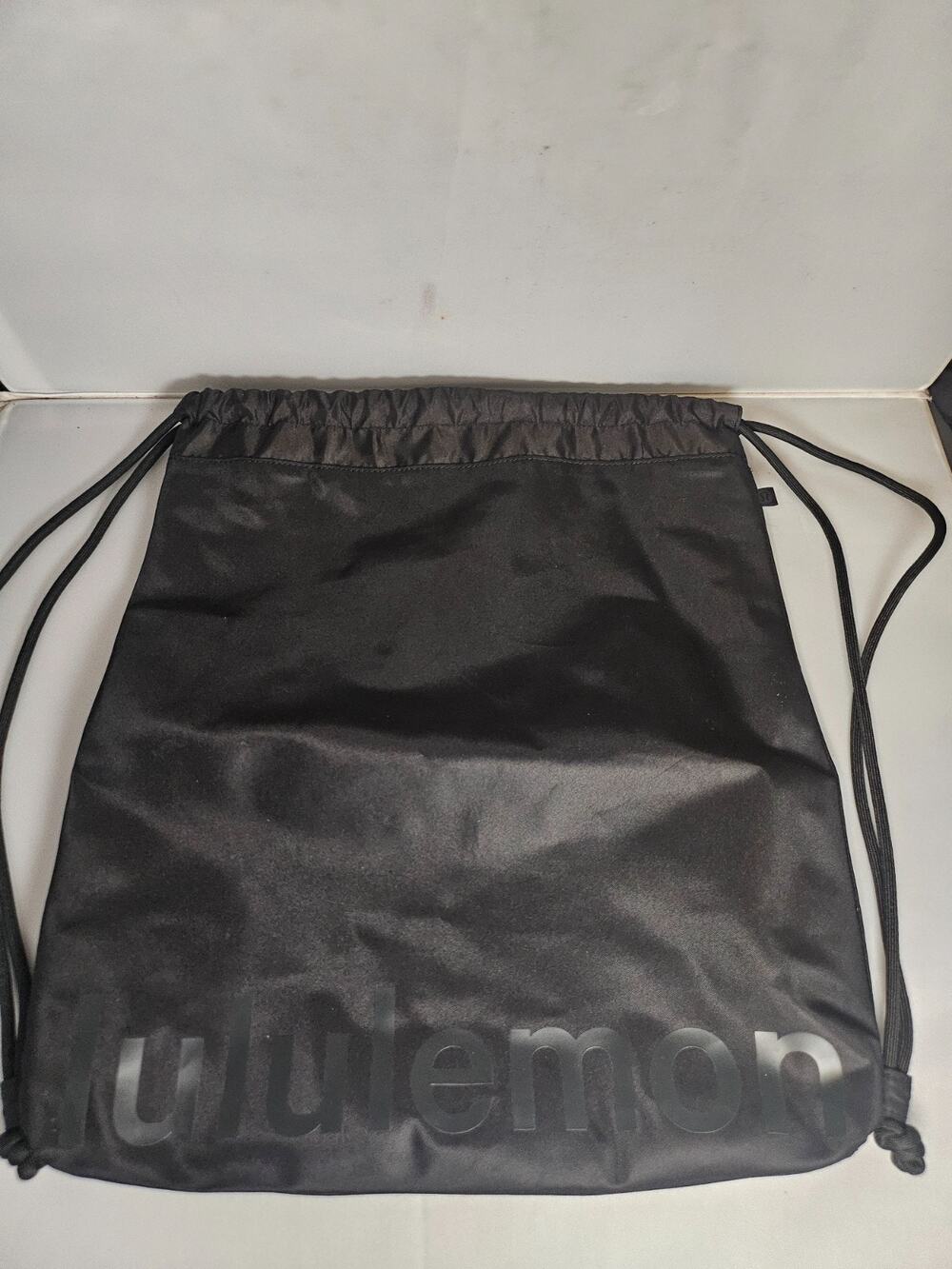 Lululemon Black Reflective Block Logo Drawstring Cinch Backpack